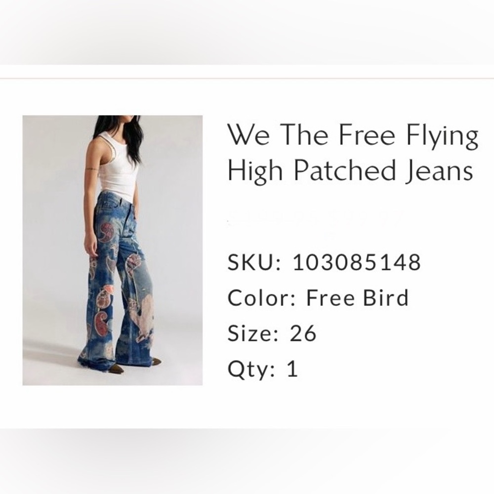 NWT Sz 26 We The Free Flying High Jeans in Blue with Patchwork